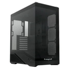 Корпус без блока питания/ Case HSPD F711, Panoramic Full Tower, Black, TG, 0.7 SPCC, no fans ATX, mATX, mITX 190/420/280mm 2x2.5", 2x3.5", 7xPCI 1xUSB-A 3.0, 1xUSB-C 445x235x475mm