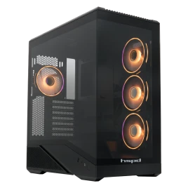 Корпус без блока питания/ Case HSPD F711, Panoramic Full Tower, Black, TG, 0.7 SPCC, 4x120mm ARGB (FN027) ATX, mATX, mITX 190/420/280mm 2x2.5", 2x3.5", 7xPCI 1xUSB-A 3.0, 1xUSB-C 445x235x475mm