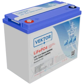 Батарея Vektor Energy серия LFP MARINE, LFP 12.8-100, напряжение 12.8В, емкость 100 Ач, макс. ток разряда 100А, макс. ток заряда 100 А, литий-ионная аккуумуляторная батарея, клеммы M8, ДxШxВ 258*166*215 мм., вес 9,9 кг., срок службы 15 лет