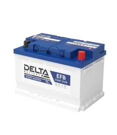 Аккумуляторная батарея для автомобилей/ DELTA серия  START MASTER, DELTA START MASTER 75 Ah EFB, напряжение 12В, емкость 75 Ач (разряд 20 часов; 10.5В), пусковой ток: 700А, полярность обратная ( - +),  тип EFB;Pb (свинцово-кислотный), клеммы: Конус,  ДxШx