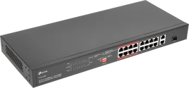 Коммутатор/ 16-port 10/100Mbps unmanaged switch, 16 PoE+ ports, 1GB RJ-45 + 1 RJ-45/SFP combo slot, 150W PoE budget