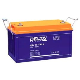 Батарея DELTA серия HRL-X, HRL 12-140 X, напряжение 12В, емкость 140Ач (разряд 10 часов),  макс. ток разряда (5 сек.) 950А, макс. ток заряда 42А, свинцово-кислотная типа AGM, клеммы под болт М8, ДxШxВ 341х173х283мм., вес 40кг., срок службы 12 лет.