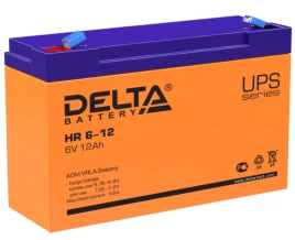 Батарея DELTA серия HR, HR 6-12, напряжение 6В, емкость 12Ач (разряд 20 часов),  макс. ток разряда (5 сек.) 175А, макс. ток заряда 3.6А, свинцово-кислотная типа AGM, клеммы F1, ДxШxВ 151х50х94мм., вес 1.85кг., срок службы 8 лет./ Battery DELTA series HR,