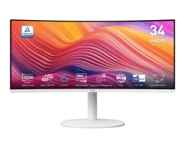 Монитор/ MSI Modern MD342CQPW  34" 3440x1440, VA, Curved, 120Hz, 4ms, 100M:1, 300cd, VGA, HDMI, DP, 3xUSB, Speaker, H. adj, VESA, 1y, White