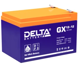 Батарея DELTA серия GX, GX 12-12, напряжение 12В, емкость 12Ач (разряд 20 часов),  макс. ток разряда (5 сек.) 180А, макс. ток заряда 2.3А, свинцово-кислотная типа GEL, клеммы F2, ДxШxВ 151х98х95мм., вес 3.67кг., срок службы 15 лет./ Battery DELTA series G