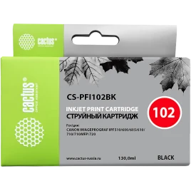-/ Картридж струйный Cactus CS-PFI102BK черный (130мл) для Canon iPF500/iPF600/iPF700/ MFP M40/iPF765/L