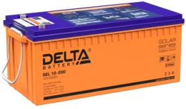 Батарея DELTA серия GEL, GEL 12-200, напряжение 12В, емкость 200Ач (разряд 10 часов),  макс. ток разряда (5 сек.) 1000А, макс. ток заряда 40А, свинцово-кислотная типа AGM+GEL, клеммы под болт М8, ДxШxВ 522х239х217мм., вес 64.7кг., LCD, срок службы 10-12 л