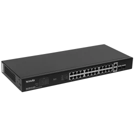 Коммутатор/ Tenda TEG1128P-24-250W Коммутатор неуправляемый PoE, 26x1 Гбит/с, PoE 24х30 Вт (до 230Вт), SFP 2х1 Гбит/с, установка в стойку