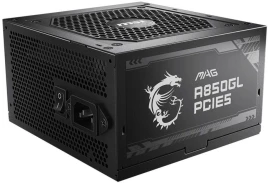 Блок питания ПК/ Power Supply MSI MAG A850GL PCIE5, 850W 80+ Gold (ATX, 3.0, PCIe 5.0, Full modular, 1x24(20+4)pin, 2xCPU 8(4+4)pin, 4xPCIe*2 8(6+2)pin, 1x12VHPWR, 8xSATA3, 4xMOLEX4pin, Active, 120x120mm, 150x140x86mm, APFC, black)