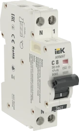 ARMAT АВДТ B06S 1P+NP C8 30мА тип A (18мм) IEK