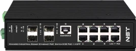 Промышленный управляемый (L2+) HiPoE коммутатор Gigabit Ethernet/ Промышленный управляемый (L2+) Ultra PoE коммутатор Gigabit Ethernet на 8GE PoE + 4 GE SFP порта с функцией мониторинга температуры/ влажности/ напряжения. Порты: 8 x GE (10/100/1000Base-T)