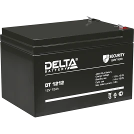 Батарея DELTA серия DT, DT 1212, напряжение 12В, емкость 12Ач (разряд 20 часов),  макс. ток разряда (5 сек.) 165А, макс. ток заряда 3.6А, свинцово-кислотная типа AGM, клеммы F2, ДxШxВ 151х98х94мм., вес 3.6кг., срок службы 5 лет./ Battery DELTA series DT,