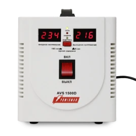 Стабилизатор POWERMAN AVS 1500D, ступенчатый регулятор, цифровые индикаторы уровней напряжения, 1500ВА, 140-260В, максимальный входной ток 10А, 2 евророзетки, IP-20, напольный,  200мм х 160мм х 190мм, 4 кг./ Stabilizer POWERMAN AVS 1500D, step-type regula