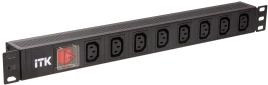 PDU 8 розеток C13 с LED выключателем,1U, вх. С14, без шнура, алюминиевый профиль