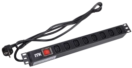 PDU 8 розеток C13 с LED выключателем,1U, шнур 2м вилка нем.стандарт