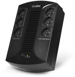ИБП SVEN UP-L1000E, линейно-интерактивный, AVR, 1000ВА, 510Вт, 6 евро розеток 6*CEE7/4 (3х UPS/сетевой фильтр+3 x сетевой фильтр) , LED-индикация, черный, габариты 185 ? 280 ? 95мм, 5.9кг/ UPS SVEN UP-L1000E line-interactive, AVR, 1000VA, 510W, 6*CEE7/4 (