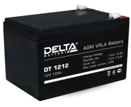 Батарея DELTA серия DT, DT 1212, напряжение 12В, емкость 12Ач (разряд 20 часов),  макс. ток разряда (5 сек.) 165А, макс. ток заряда 3.6А, свинцово-кислотная типа AGM, клеммы F2, ДxШxВ 151х98х94мм., вес 3.6кг., срок службы 5 лет./ Battery DELTA series DT,