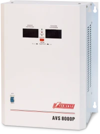 Стабилизатор POWERMAN AVS 8000P, ступенчатый регулятор, цифровые индикаторы уровней напряжения, 8000ВА, 110-260В, максимальный входной ток 50А, клеммная колодка, IP-20, навесной,  380мм х 310мм х 160мм, 14кг./ Stabilizer POWERMAN AVS 8000P, step-type regu