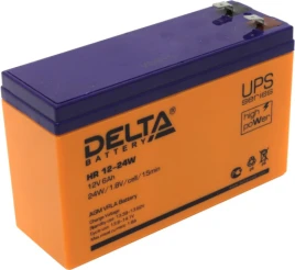 Батарея DELTA серия HR-W, HR 12-24 W, напряжение 12В, емкость 6Ач (разряд 20 часов),  макс. ток разряда (5 сек.) 90А, макс. ток заряда 1.8А, свинцово-кислотная типа AGM, клеммы F2, ДxШxВ 151х52х94мм., вес 2.18кг., срок службы 8 лет./ Battery DELTA series