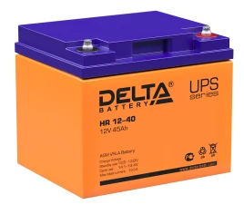 Батарея DELTA серия HR, HR 12-40, напряжение 12В, емкость 45Ач (разряд 10 часов),  макс. ток разряда (5 сек.) 450А, макс. ток заряда 12А, свинцово-кислотная типа AGM, клеммы под болт М6, ДxШxВ 198х166х170мм., вес 14.8кг., срок службы 10-12 лет./ Battery D