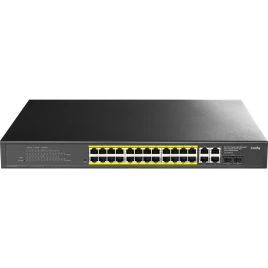 Коммутатор/ 24-Port 10/100/1000M PoE+ Switch 300W, 24-Port 10/100/1000M PoE+ ports(802.3at/af)+ 2 Uplink Gigabit ports + 2 Gigabit SFP/ETH Combo ports, Local Management via Web GUI, support STP/RSTP, 802.1ab LLDP, Loop Detection, QoS, VLAN, SNMP, IGMP Sno