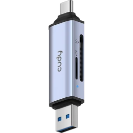 Кардридер/ 2-IN-1 USB 3.0 SD/TF Card Reader, Dual USB (1xUSB-A 3.0 + 1xUSB-C 3.1), 1xSD 3.0(Up to 150MB/s), 1xTF 3.0(Up to 150MB/s), UHS-I  (SD/SDHC/SDXC), Supports dual-card simultaneous working, windows/Mac/Linux
