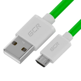 GCR QC Кабель 1.0m MicroUSB, быстрая зарядка, зеленый TPE, медь, белые коннекторы, 28/22 AWG