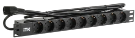 PDU 9 розеток DIN49440 (нем. cтанд.) 1U, шнур 2м вилка IEC 320 C14, алюминиевый профиль, черный