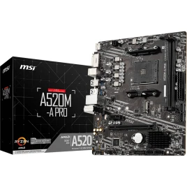 Материнская плата/ MB MSI AMD A520 sAM4, 2xDDR4(64GB), DVI-D/HDMI 2.1, 1xPCIe 3.0x16, 1xPCIe 3.0, 1xLAN, 4xSATA 6Gb/s, 1xM.2, 4xUSB 3.2, 2xUSB 2.0, 1xPS/2, mATX