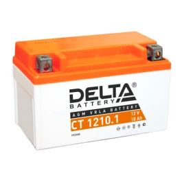 Аккумуляторная батарея для мото-техники/ DELTA серия  CT, CT 1210.1, напряжение 12В, емкость 10 Ач (разряд 10 часов 10.5 В), пусковой ток: 190А, полярность обратная ( - +),  тип AGM;Pb (свинцово-кислотный), клеммы: BN под болт,  ДxШxВ 150x86x93мм., вес  2