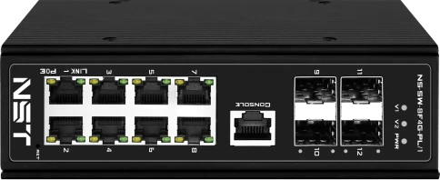 Промышленный управляемый (L2+) PoE коммутатор Fast Ethernet/ Промышленный управляемый L2 PoE коммутатор Fast Ethernet на 8 FE RJ45 PoE + 4 GE SFP порта. Порты: 8x10/100Base-T, 4x100/1000Base-X. Порты PoE: 1-2 - до 90W (IEEE 802.3af/at/bt),3-8 - до 30W (IE фото 1