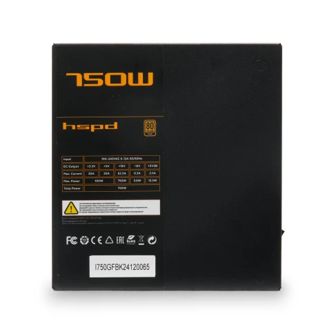Блок питания/ Power Supply HSPD, 750W 80+ Gold (ATX, 3.1, PCIe 5.1, Full modular, 1x24(20+4)pin 600mm, 2xCPU 8(4+4)pin 700mm, 2xPCIe*2 8(6+2)pin 550+150mm, 1x12V(2x6) 12+4pin 600W 550mm  2xSATA*3 500+150+150mm, 1xMOLEX4pin*3+FDD 500+150+150+150mm , Active фото 3