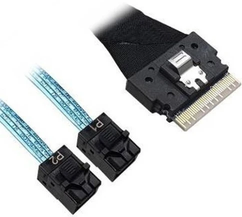 Кабель/ Cable, x8 8654 to 2x4 8643, 9402 SAS 1M. SFF-8654 (SlimSAS) - 2 x4 SFF-8643 Mini SAS HD фото 1