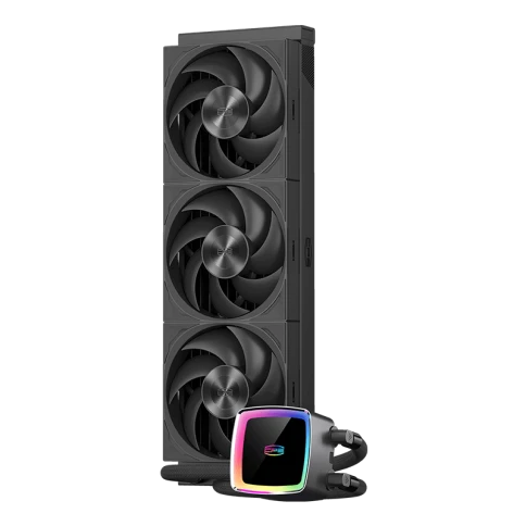 Система охлаждения/ Water Cooling System PCCooler DE360 MAX BK (300W, 360mm, Black, ARGB Pump, Fans: 3x120mm, 66CFM, 34.3dBA, 2200RPM/ Pump height 54mm, 15dBA, 2600RPM, Rad thickness 27mm/ S: 1851, 1700, 1200, 115X, AM5, AM4, AM3) фото 1