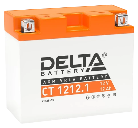 Аккумуляторная батарея для мото-техники/ DELTA серия  CT, CT 1212.1, напряжение 12В, емкость 12 Ач (разряд 10 часов 10.5 В), пусковой ток: 155А, полярность обратная ( - +),  тип AGM;Pb (свинцово-кислотный), клеммы: BN под болт,  ДxШxВ 151x71x130мм., вес фото 1