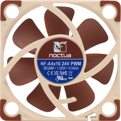 Кулер для корпуса/ Case Cooler Noctua NF-A4x10 24V PWM (40x40x10mm, 4-pin PWM, 19.6dBA, 5000RPM, Beige/Brown) фото 4