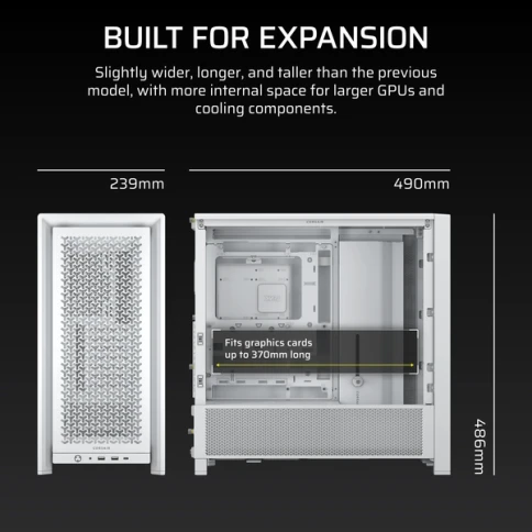 Корпус без блока питания/ Case Corsair Frame 4000D, Midi-Tower, TG, no fan, 2xUSB-A 3.2, 1xUSB 3.2 Type-C, E-ATX, ATX, mATX, mITX White фото 4