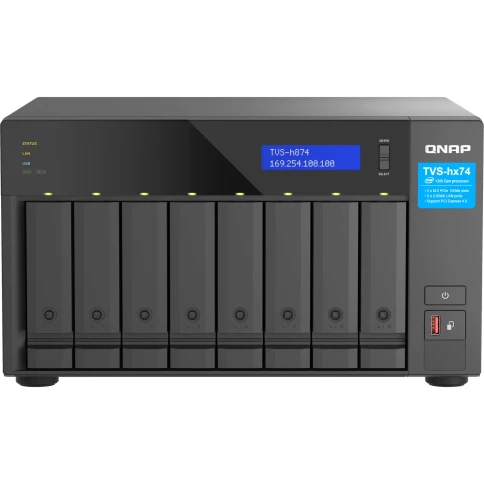 Сетевое хранилище без дисков/ ENTERPRISE QNAP TVS-h874-i7-32G QTS hero NAS, 8 x 3.5 "/ 2.5", 2 x M.2 NVMe, Intel Core i7 12-core (8P+4E) /20-thread 32 GB  DDR4 (2 x 16 GB) up to 64 GB ( 2 x 32 GB), 2x 2.5 GbE BASE-T, HDMI port фото 2