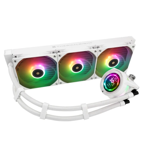 Система жидкостного охлаждения/ Water Cooling System Thermalright Core Vision 360 (360mm, LED, White, ARGB/ Fans: 3x120mm, 72.37CFM, 27.7dBA, 2000RPM/ Pump height 66mm, Rad thickness 27mm/ S: 1700, 1200, 1851, 115X, 2011, 2066, AM5, AM4) фото 3