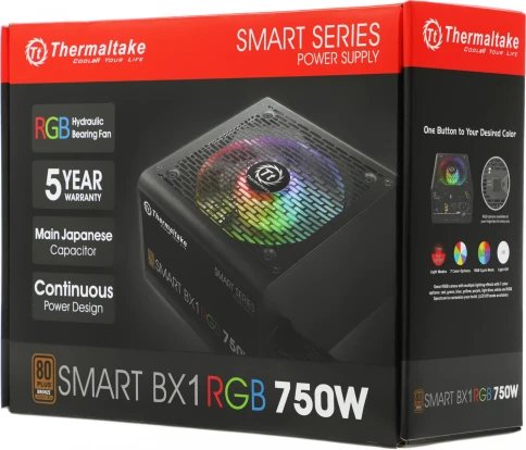 Блок питания Thermaltake ATX 750W Smart BX1 RGB 80+ bronze (20+4pin) APFC 120mm fan color LED 8xSATA RTL [PS-SPR-0750NHSABE-1] фото 5