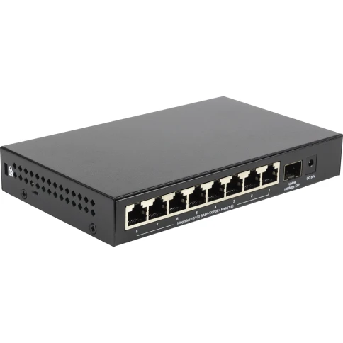 Коммутатор/ Unmanaged Switch 8x100Base-TX PoE, 1x1000Base-X SFP, PoE Budget 80W, metal case фото 2