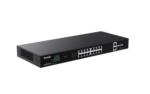 Коммутатор/ Tenda TEG1120P-16-150W Коммутатор неуправляемый PoE, 18 портов, 18x1 Гбит/с, PoE 16х30 Вт (до 150Вт),  SFP 2x1 Гбит/с, установка в стойку фото 1