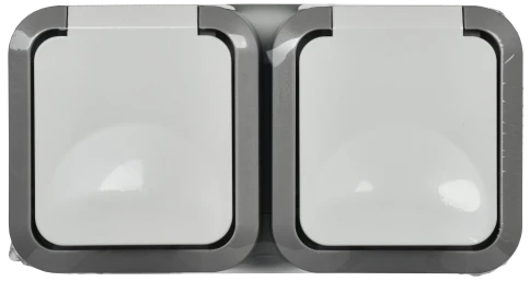TORS Розетка 2-я с з/к кр. гориз. 16А IP55 TS222 сер-бел IEK фото 1