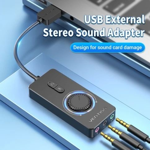 Внешняя звуковая карта Vention USB c регулятором громкости Черная фото 7