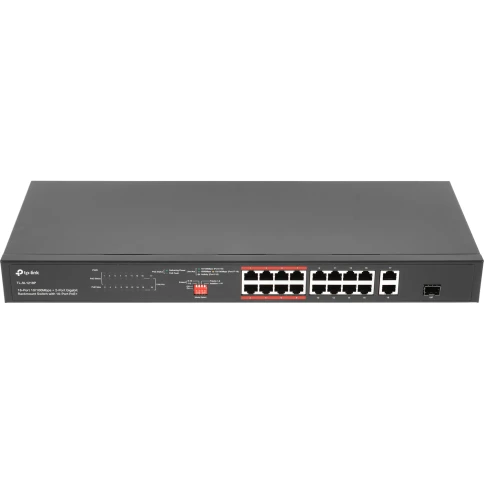 Коммутатор/ 16-port 10/100Mbps unmanaged switch, 16 PoE+ ports, 1GB RJ-45 + 1 RJ-45/SFP combo slot, 150W PoE budget фото 2