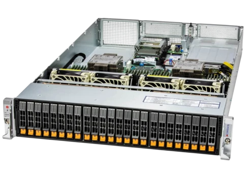 Серверная платформа/ SYS-221H-TN24R (bundle12): 2U / 2x LGA-4677 / 32x DDR5 RDIMM / 24x Hs 2.5" NVMe*/SATA/SAS*/ 1x SSD NVME 480GB, M.2 / 1x Dual-Port 1GbE RJ45 / 2x 1200W Power (24 NVME config, Fan+ Heatsink Upgrade) фото 1