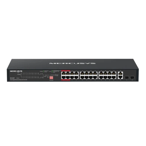 Коммутатор/ 28-Port Gigabit Rackmount Switch with 24-Port PoE+, 24? Gigabit PoE+ ports, 2 ? Gigabit non-PoE ports, and 2 ? Gigabit SFP slots фото 1