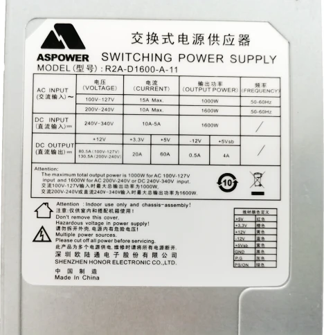 Блок питания серверный/ Server power supply Qdion Model R2A-D1600-A P/N:99RADV1600I1170210 CRPS 2U Redundant 1600W Efficiency 91+, Cable connector: C14 фото 2