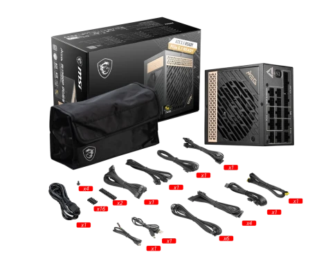 Блок питания ПК/ Power Supply MSI MEG Ai1300P PCIE5, 1300W 80+ Platinum (ATX, 3.1, PCIe 5.1, Full modular, 1x24(20+4)pin, 1xCPU 8(4+4)pin, 8xPCIe*2 8(6+2)pin, 1x12VHPWR, 16xSATA3, 4xMOLEX4pin, Active, 120x120mm, 160x150x86mm, APFC, black) фото 5