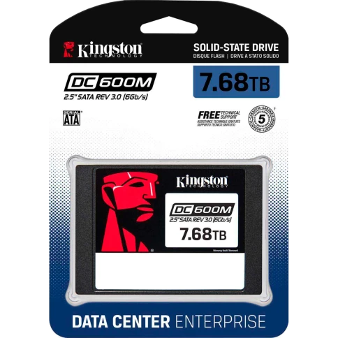 Твердотельный накопитель/ Kingston SSD DC600M, 7680GB, 2.5" 7mm, SATA3, 3D TLC, R/W 560/530MB/s, IOPs 94 000/34 000, TBW 14016, DWPD 1 (12 мес) фото 1